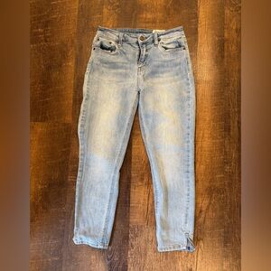 Cosmic Blue Love Denim skinny Jeans with split hem detail